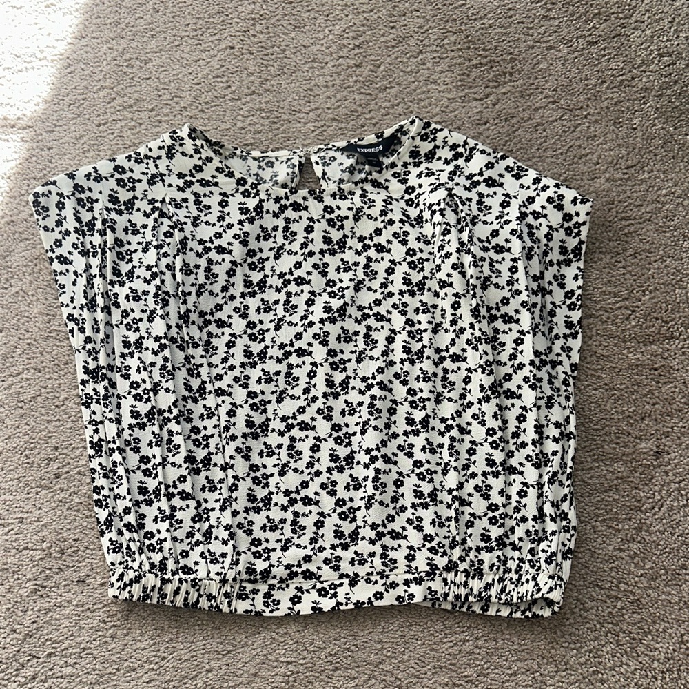 Express Black and White Floral Blouse
